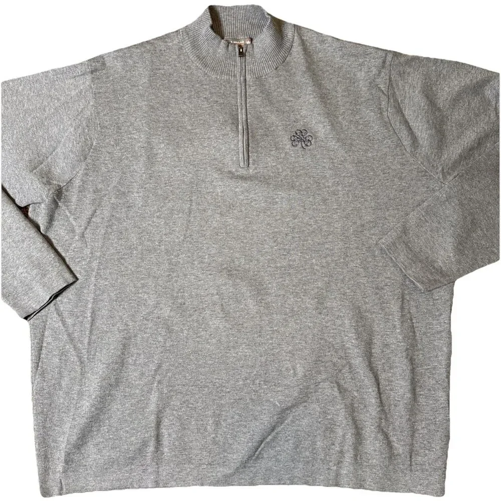 Peter Millar Quarter Zip Mock Neck Sweater XXL Gray Cotton Blend Golf Logo*